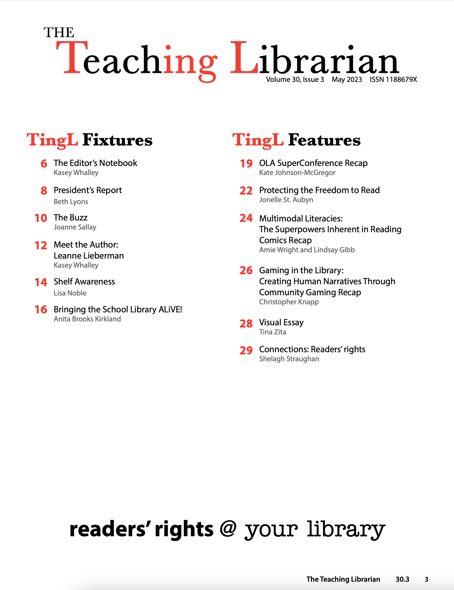 The Teaching Librarian (TingL) Magazine- Volume 30.3