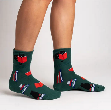 I Love Cats and Books Turn Cuff Crew Socks