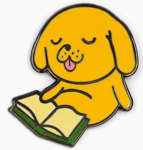 Reading Dog Enamel Pin