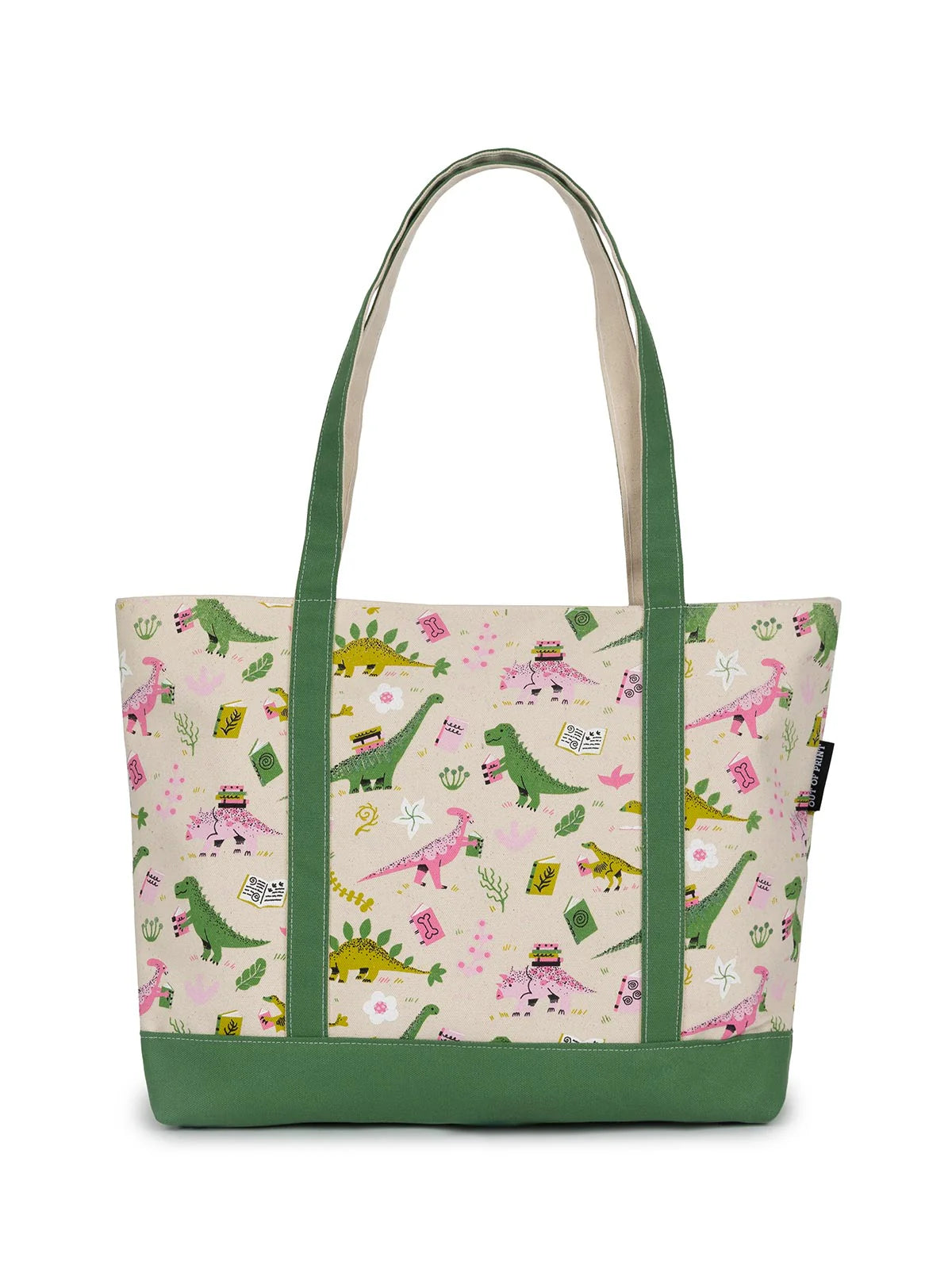 Prehistoric Dinosaur Reads Large Zippered Tote