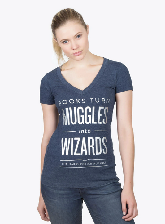 Books Turn Muggles into Wizards Women's V-Neck T-Shirt