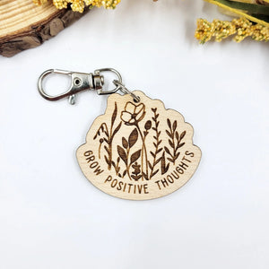 Grow positive thoughts wood keychain