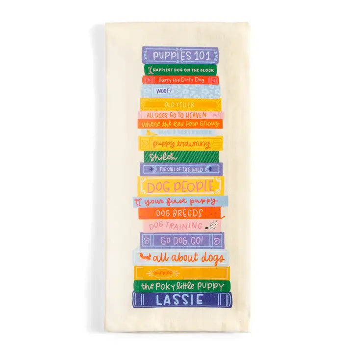 Dog Book Stack Tea Towel