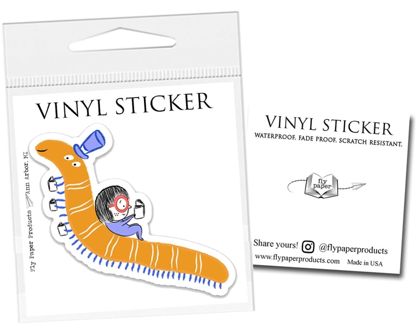 Hats Off To Reading Bookworm Vinyl Sticker