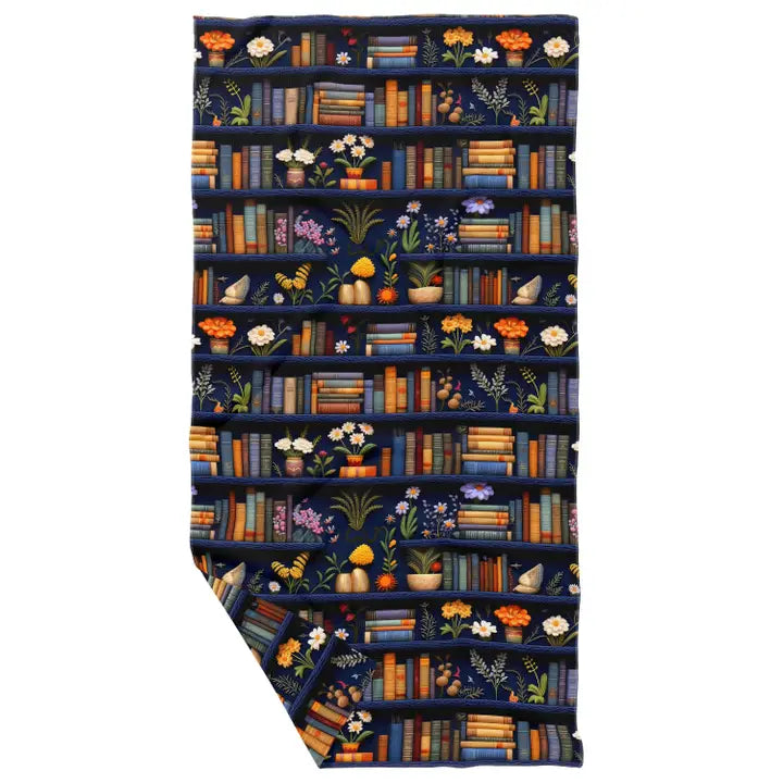 Blue Floral Bookshelf Double Sided Waffle Dish Towel