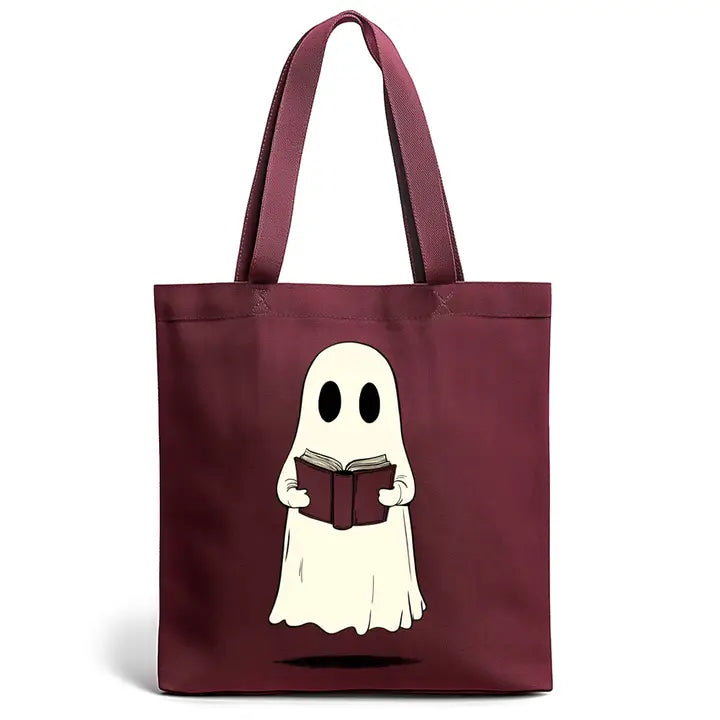 Cute Book Reading Ghost Tote