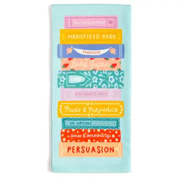 Jane Austen Book Stack Tea Towel