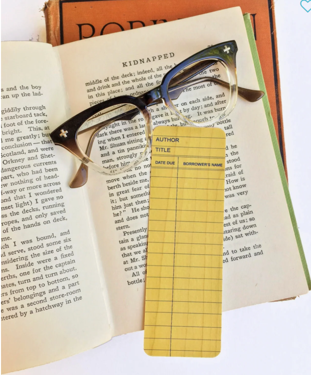 Library Card Wooden Bookmark - Yellow
