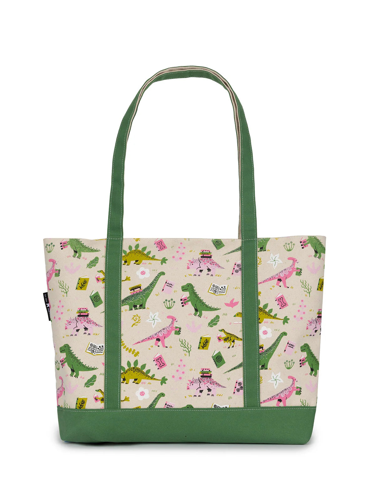 Prehistoric Dinosaur Reads Large Zippered Tote