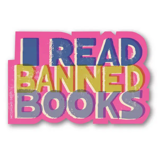 I Read Banned Books Vinyl Sticker - Pink