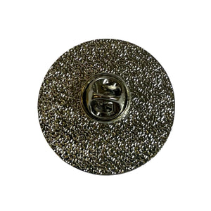 shiny metal back with single pin fastener