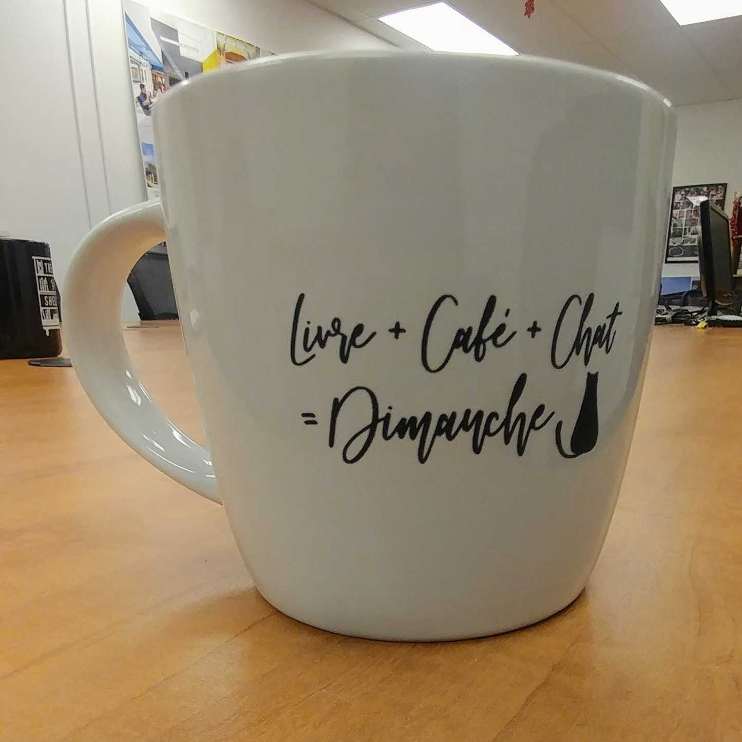 Livre + Café + Chat = Dimanche Mug