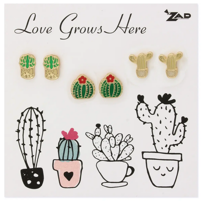 Sweet Succulent Enamel Post Earrings Set