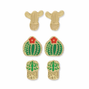 Sweet Succulent Enamel Post Earrings Set