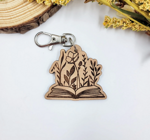 Floral book wood keychain