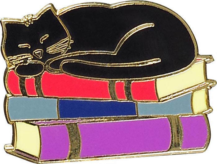 Cat with Books Enamel Pin