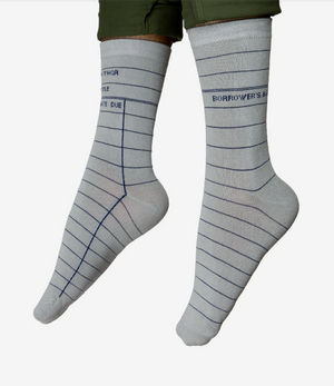 Library Card Socks Grey